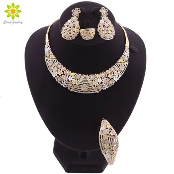 

Exquisite Dubai Gold-colorful Jewelry Set Brand 2019 Nigerian Wedding African Beads Crystal Jewelry Set For Women
