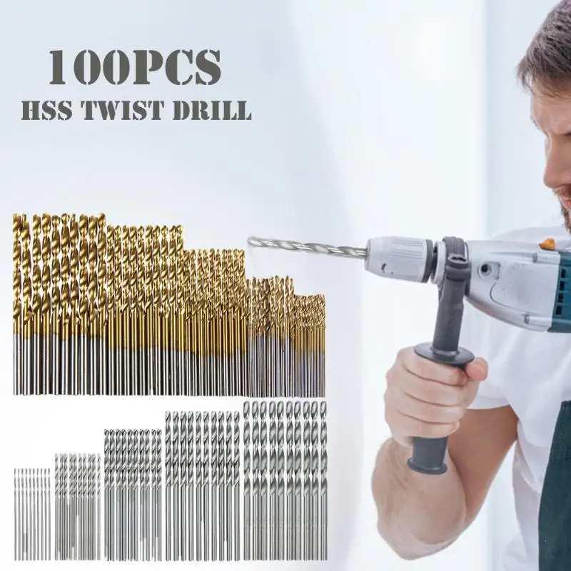 100 шт сверла биты 1,0/1,5/2,0/2,5/3,0mm HSS Титан покрытием сверла для дерева столярных бурения ручной набор инструментов
