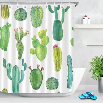 

LB 180*180 Waterproof Tropical Plants Watercolor Shower Curtain Floral Cactus Polyester Bathroom Curtains For Bathtub Home Decor