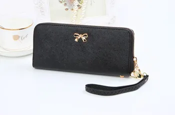 

NEW Bowknot Women Wallet Long Leather Wallets Popular Change Purse with hand strap Casual Ladies Cash Purse