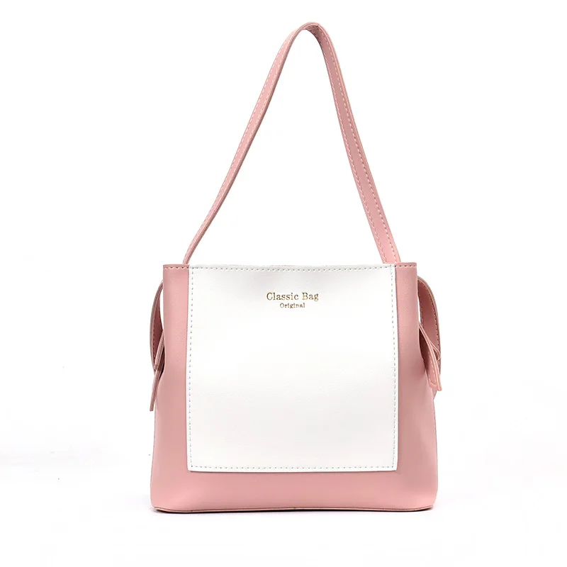 

2018 new Korean version of the tide of minimalist big shoulder mosaic splicing color bucket bag wild Messenger bag