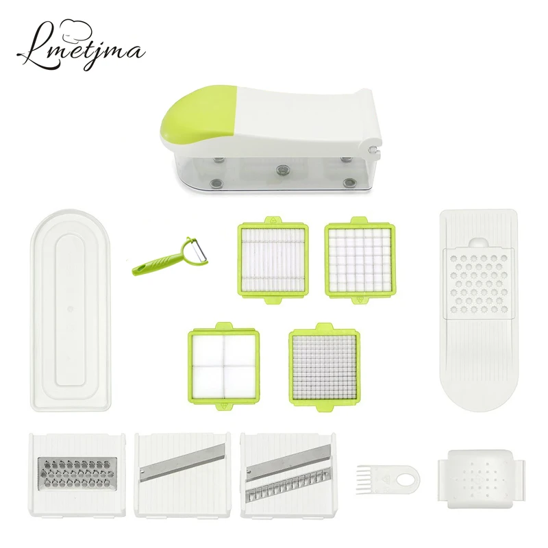 

LMETJMA Multipurpose Quick Dicer Stainless Steel Vegetable Slicer Set With Cool-Shop Vegetable Container Onion Chopper LK0724E