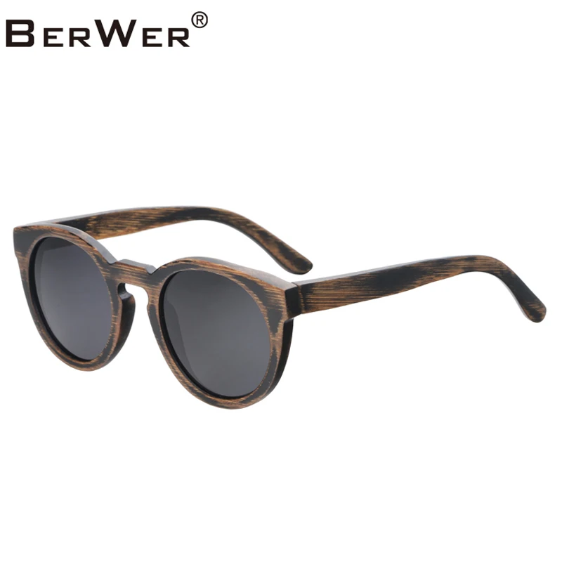 

BerWer Bamboo Round Sunglasses For Women Fashion Brand Designer UV400 Mirror Lenses Sunglasses Men 2023 New Arrival