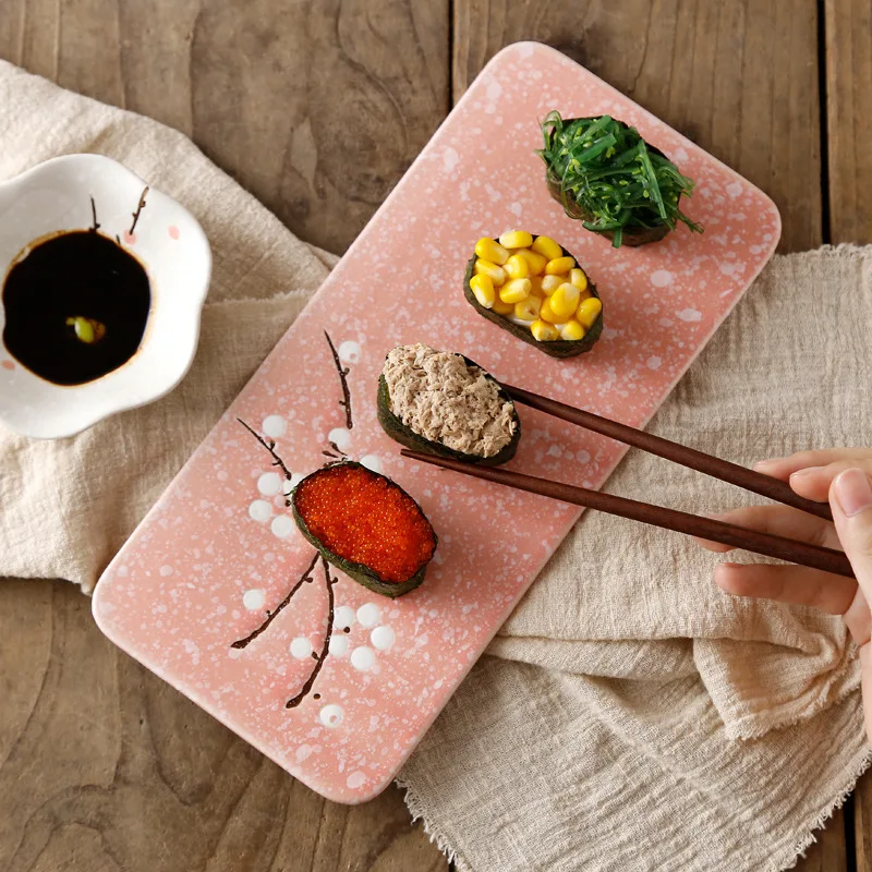 Тарелка для суши, керамический плоский поднос, японское блюдо, стильная суши-бар, тарелка для холодной еды, сашимирауфиш, дисплей, дизайн Сакура, столовая посуда, 1 шт