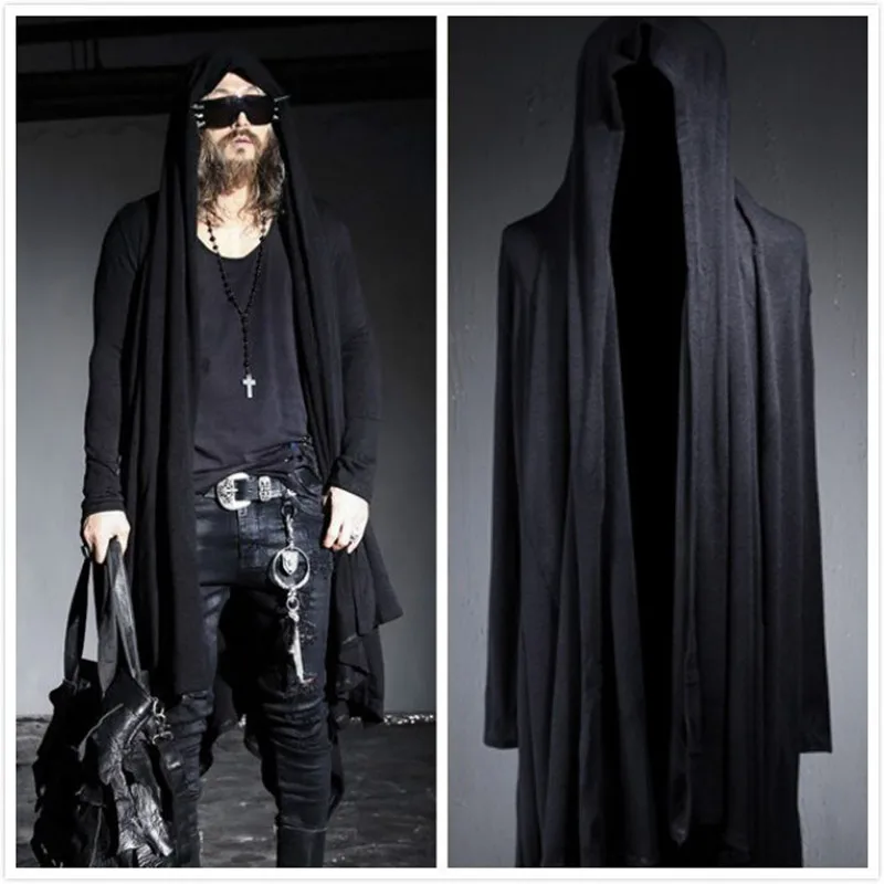 

Autumn winter men gotico punk rock trench coat long jacket cloak men vintage black hooded overcoat cardigan gothic style coats