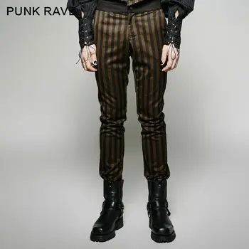

Punk Rave Steampunk Fashion Personality Vintage Men Pants Stage Performance Cosplay Mens Trousers Stripe Pants Pencil Pants
