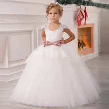 Платья для девочек, держащих букет невесты на свадьбе, фатиновое кружевное длинное платье для девочек вечерние платья на Рождество детский костюм принцессы для детей 6, 8, 12, 14 лет