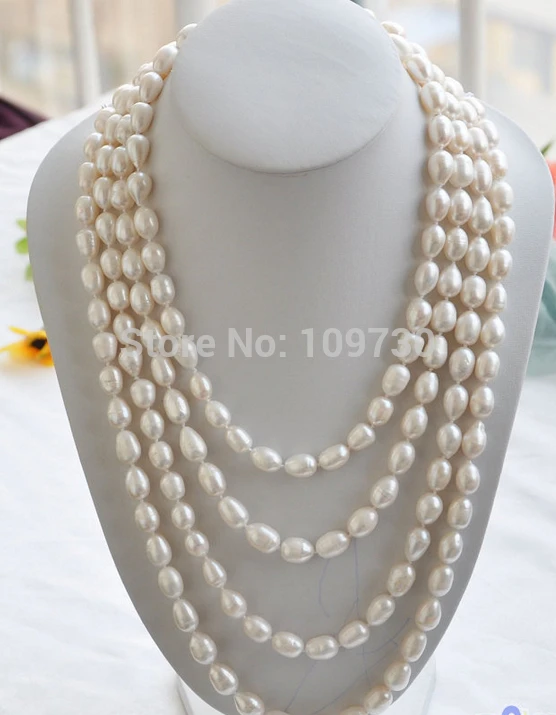 

Jewelr 003282 Long 100" white rice FRESHWATER CULTURED pearl necklace