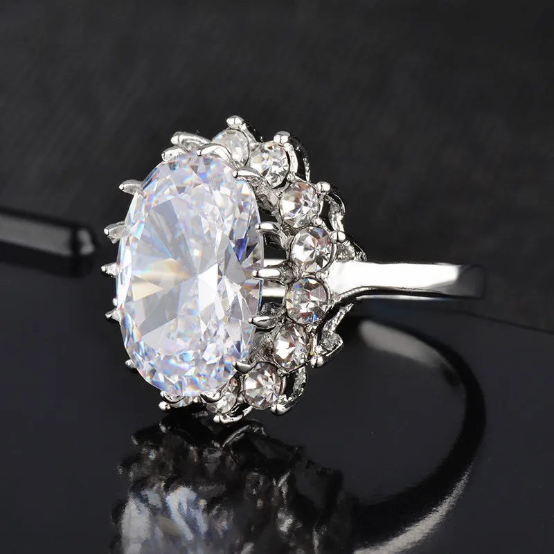 Bamos белый/синий овальный CZ кольцо ретро принцесса обручальное кольцо с камнем для женщин 925 пробы заполненные серебром геометрические ювелирные изделия