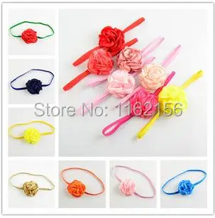 

New arrival 2" layered satin burned flower headbands elastic skinny band girls headband for photography props