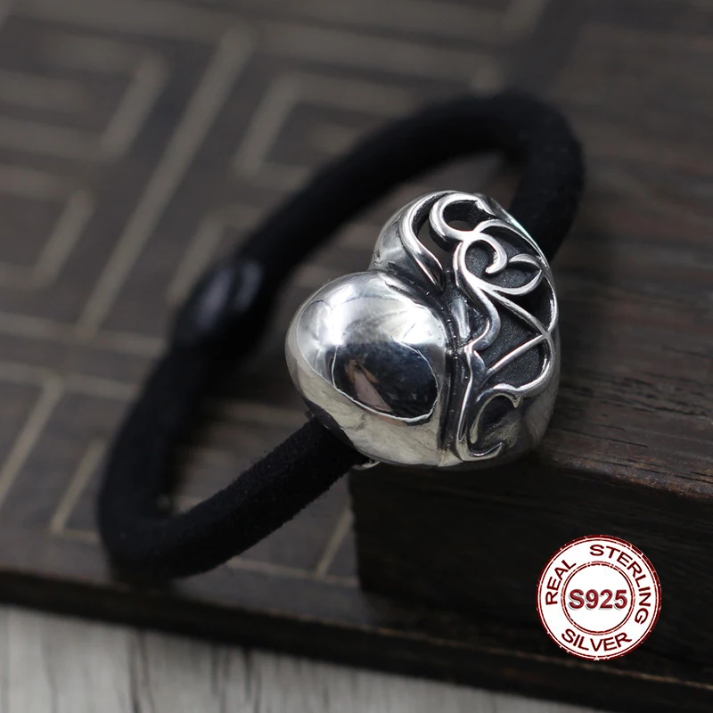 

S925 sterling silver hair rope and hand rope Personality retro punk style Heart-shaped fashion accessories Send a gift to love