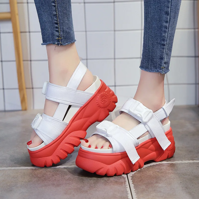2019 Summer Chunky Sandals Women Wedge High Heels Shoes Female Buckle Platform Casual Summer Slippers Off Woman White Sandal 2019 Summer Chunky Sandals Women Wedge High Heels Shoes Female Buckle Platform Casual Summer Slippers Off Woman White Sandal
