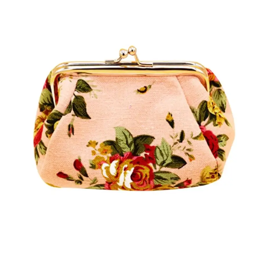 Винтажный Женский кошелек для монет в стиле ретро, маленький винтажный кошелек с цветочным принтом, клатч, сумочка для монет, кошелек для монет, Porte Monnaie#815 - Цвет: Pink