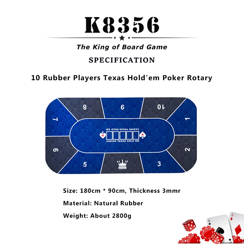 New Arrival 90*180cm Rubber 10 Players Texas Hold'em Poker Rotary Baccarat Poker Set Fichas Poker Blackjack 21 Table Cloth K8356 New Arrival 90*180cm Rubber 10 Players Texas Hold'em Poker Rotary Baccarat Poker Set Fichas Poker Blackjack 21 Table Cloth K8356