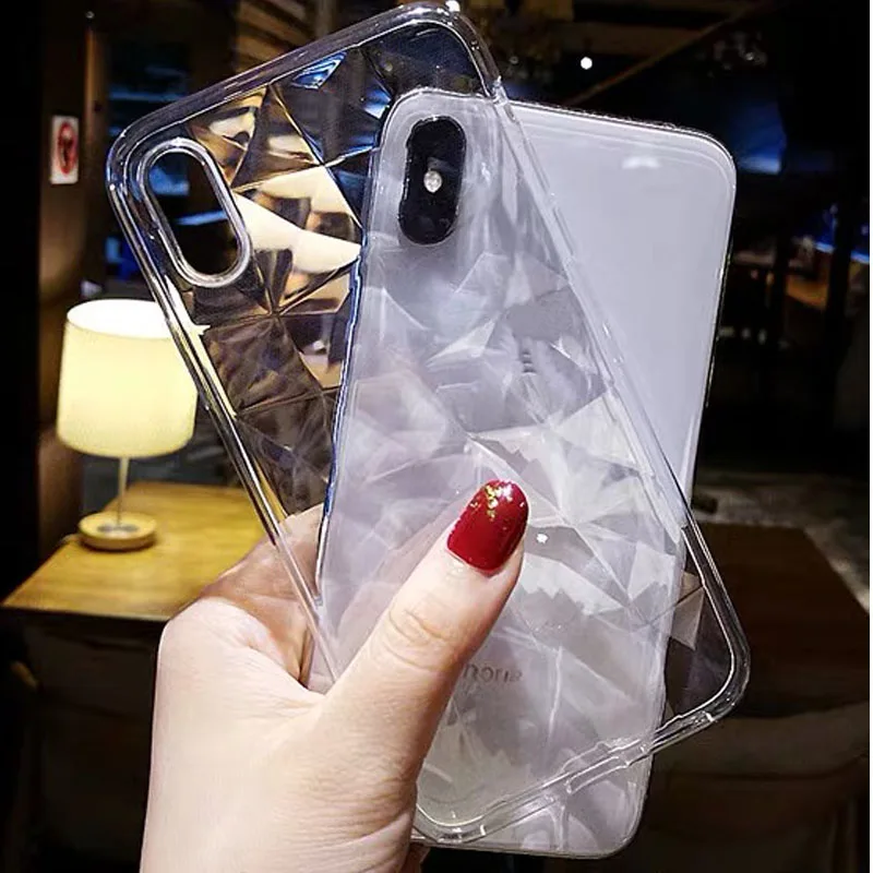 3D Diamond Patterned Transparent Soft TPU Case Cover on sfor Xiaomi Mi 9 se A2 Redmi S2 6A Note 5 5A 7 Clear Silicon Phone Capa  (2)