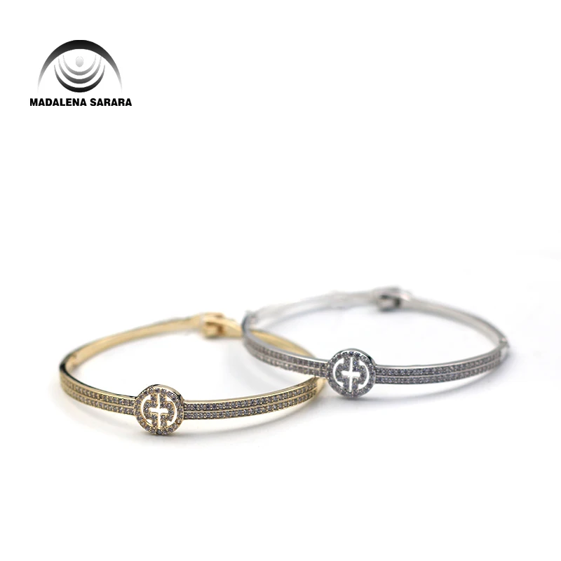 

MADALENA SARARA AAAA Zircon Inlaid Bracelet Gold Tone Copper Bracelet Inlaid Cross Women Jewelry Luxury Easy Open
