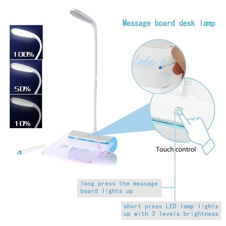HJYVIOTIN перезаряжаемая Настольная лампа с доской для сообщений DC5V USB светодиодный светильник сенсорный выключатель Luminaria De Mesa ночной Светильник s подарок для чтения
