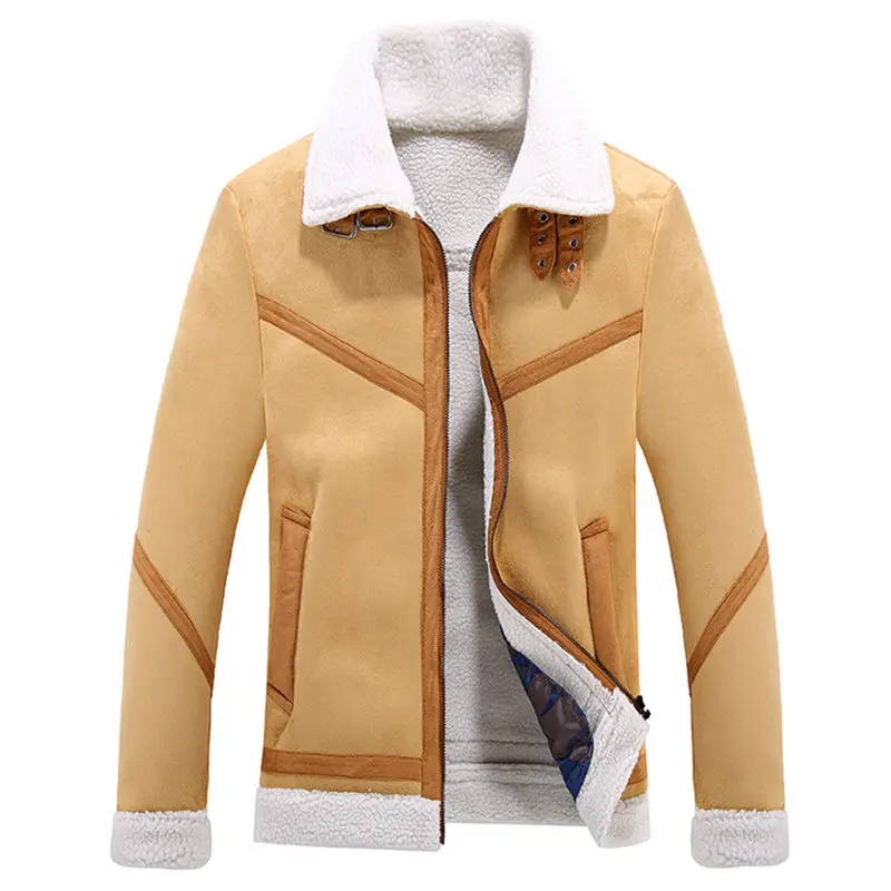 Зимняя куртка из искусственной кожи, мужские мотоциклетные замшевые парки, мужские пальто из искусственного меха, мужские куртки осень-зима, мужская одежда J0342 - Цвет: Camel