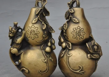 

6"marked chinese bronze pixiu beast Golden Toad money Gourd Cucurbit statue pair