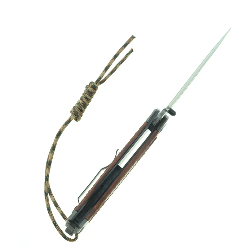 High Quality Brown Titanium Tactical Knife Folding Titanium and Wood Handle Rescue Hunting Knife Survival Sharp Blade EDC Tool