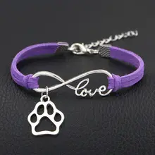 Новые ювелирные изделия собачьи лапки подвески Серебряное сердце бесконечность романтичный кожаный браслет смешанные цвета бархат веревка ювелирны браслет унисекс