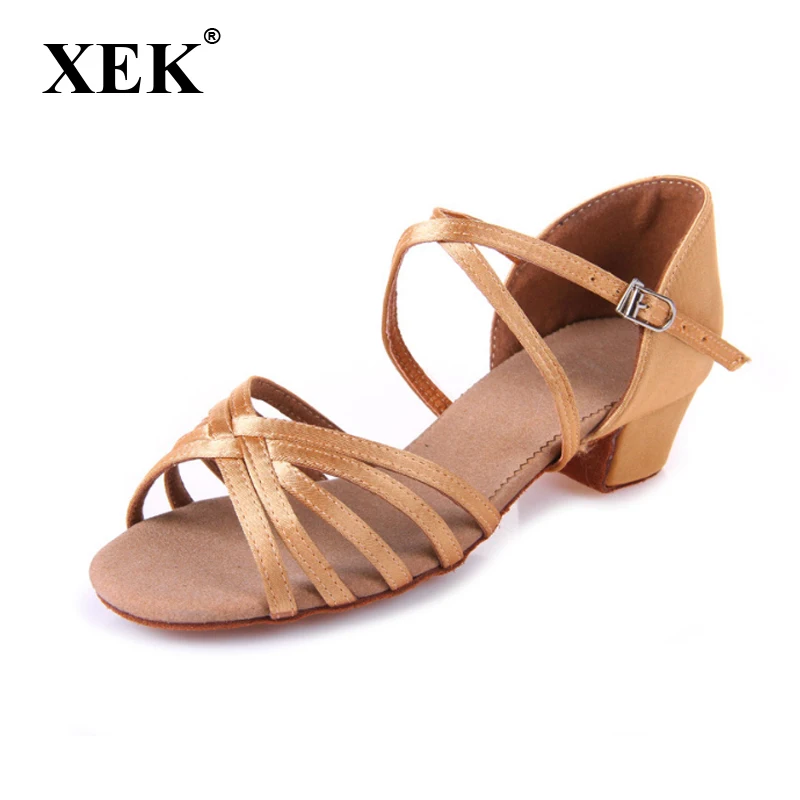 

XEK new satinwomen latin dancing shoe ballroom tango salsa latin dance shoes for female heel 3 cm size 34-41 GSS96