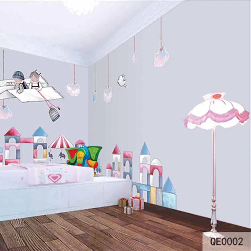 Custom DIY Fabric &amp Textile Wallcoverings For Walls Matt Silk Kids' Room murals Cartoon character Paper plane Building block |