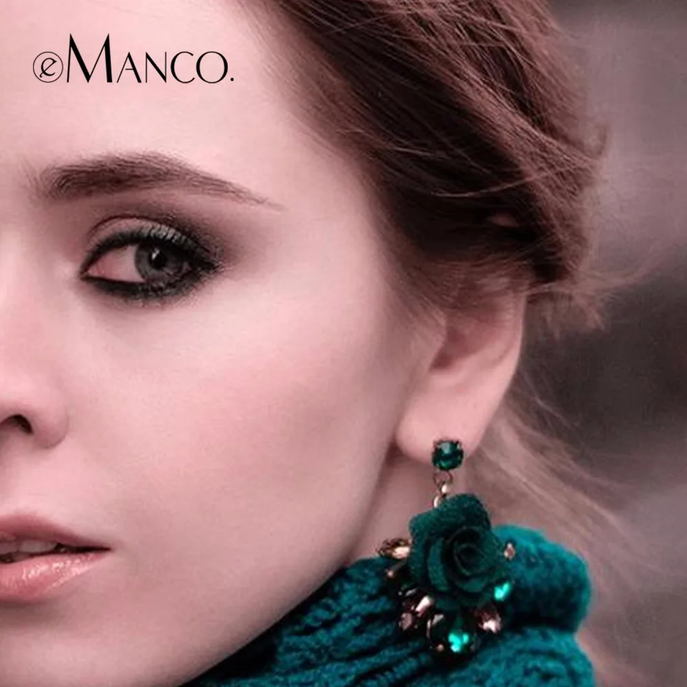 

eManco Green Flower Dangle Earrings Trendy Crystal Resin Stone Drop Earrings For Women Fashion Jewelry New fashion