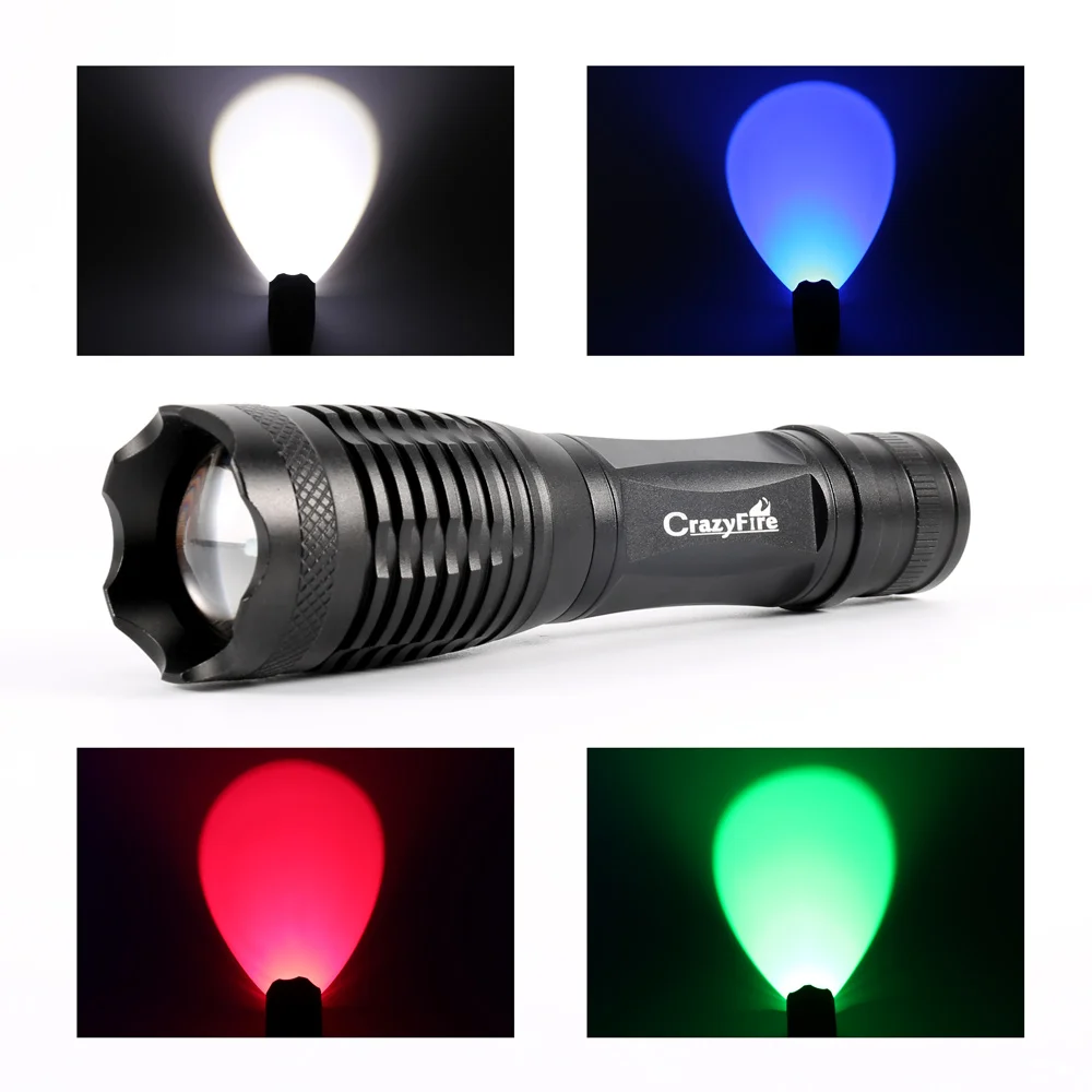 

CrazyFire E5 Red Green White Light CREE Q5 Zoomable Tactical LED Flashlight 5-Mode Lantern Torch For Hunting Fishing Outdoor