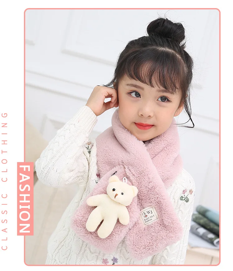  Rabbit Hair Scarf Cute Bear Doll Cross Scarf New Fashion 2018 Autumn And Winter Outdoor Wild Warm Solid Color Scarf GCG66 (14)