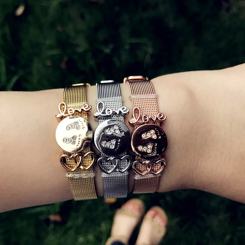

SANSHOOR Wonderful Stainless Steel FAMILY Bracelet set Jewerly for Women&Girls Charms Baby Foot Fashion Bracelet set in 3 colors