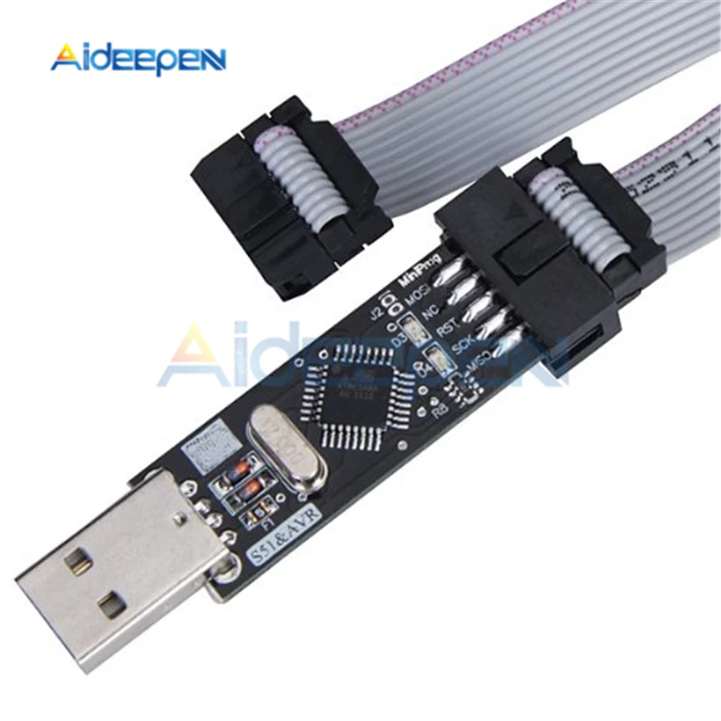 1 комплект USBASP USBISP AVR программист USB ISP USB ASP ATMEGA8 ATMEGA128 ATtiny/CAN/PWM 10Pin провод модуль Поддержка Win7 64 синий/черный