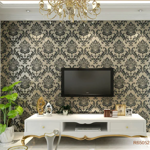 

Brand Europe Damascus embossed glod surface non-woven black living room bedroom wallpaper TV SOFA background wall paper rolls