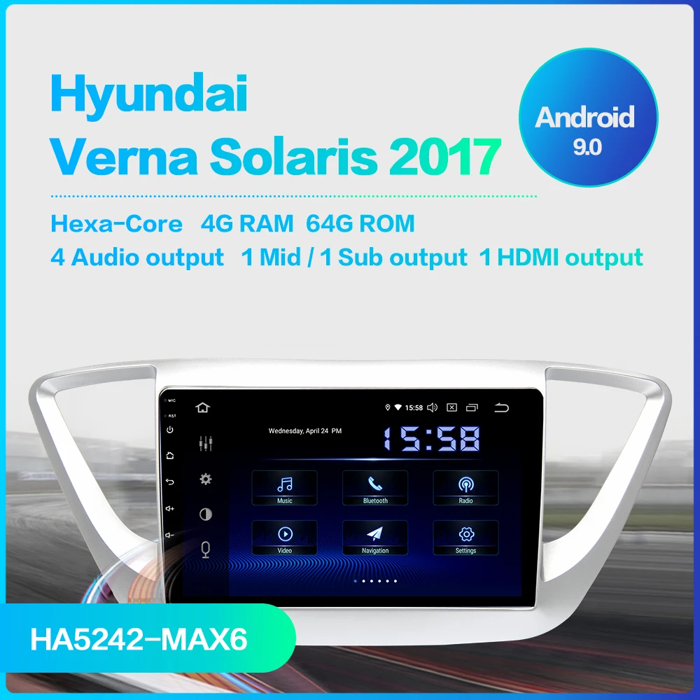 Top Dasaita 9" IPS Touch Screen Radio Car for Hyundai/Verna/Solaris 2017 1 Din Android 9.0 2.5D Multimedia Player GPS MP3 Car Stereo 1