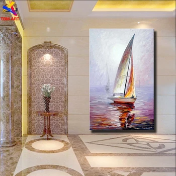 

Sailing Boat Picture Hand painted Modern Abstract Oil Painting on Canvas for Living Room Home Decoration Art Gift Unframed SL009