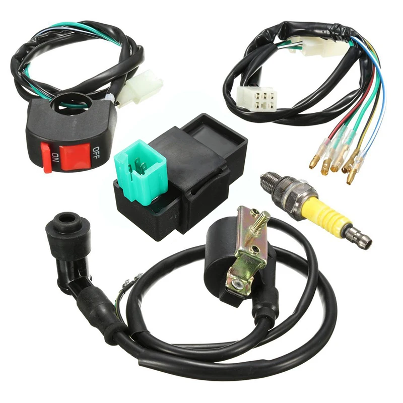 

5 Piece Wiring Loom On/off Switch Coil Cdi Spark Plug Kit For 110/125cc Pit Bike
