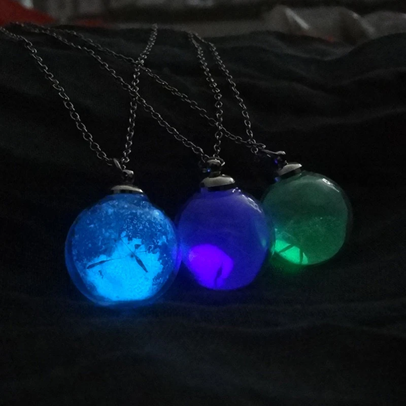 

Caxybb Brand Dandelion Seeds In Crystal Necklace Jewelry Statement Crystal Bottle Pendant Shining Glow In The Dark Necklace