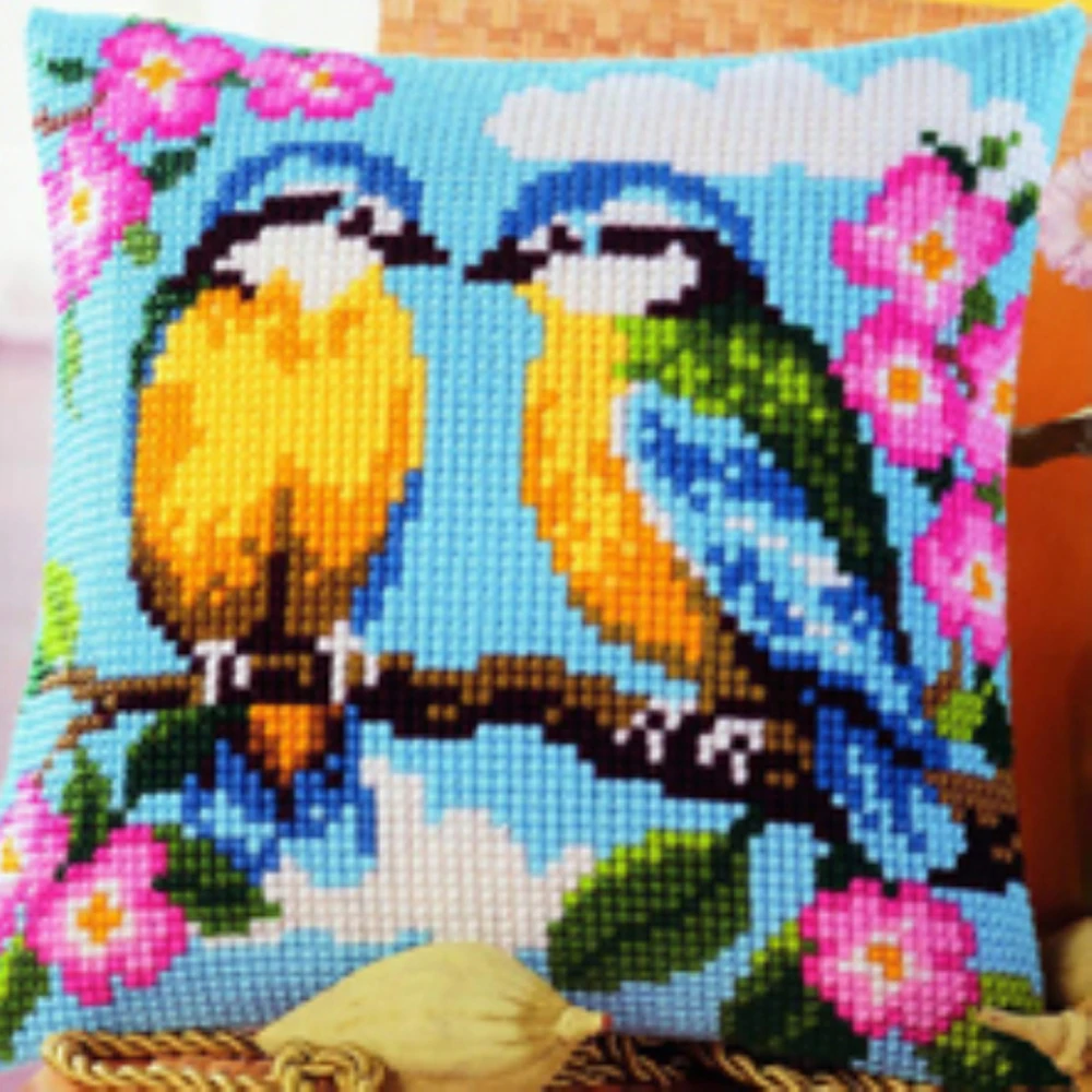 Download Oneroom CX0246 Two Birds Acrylic Yarn Embroidery Pillow Tapestry Cushion Front Cross Stitch ...