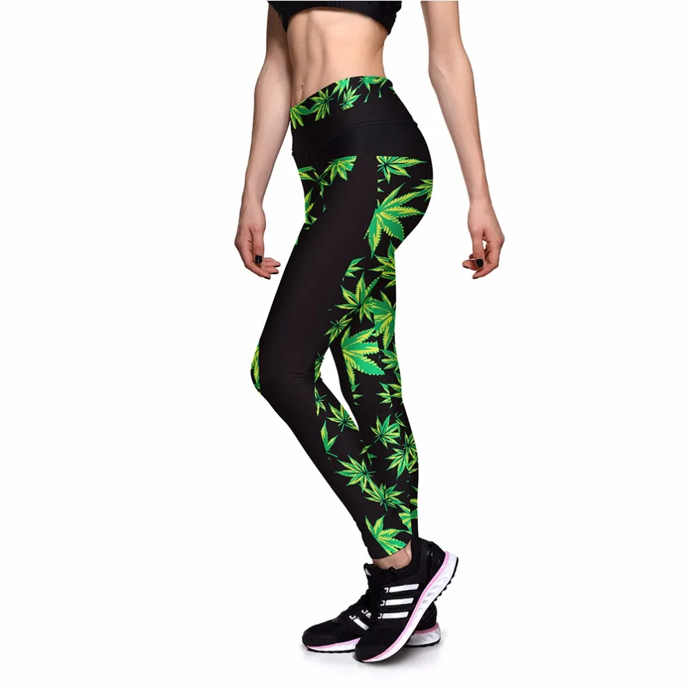 Summer new hot fashion personality leaf pattern high waist leggings printing casual sexy stovepipe female nine points leggings Summer new hot fashion personality leaf pattern high waist leggings printing casual sexy stovepipe female nine points leggings