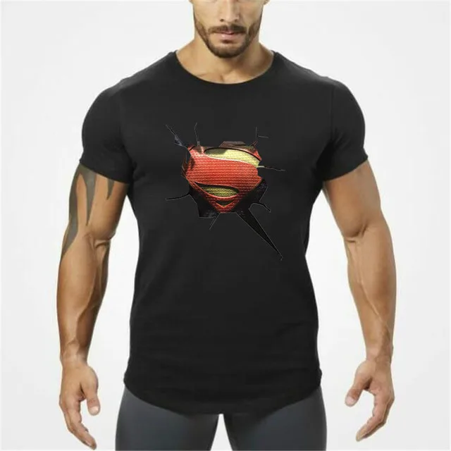 

Fitness bodybuilding men's cotton round neck printing t-shirt running training short sleeve