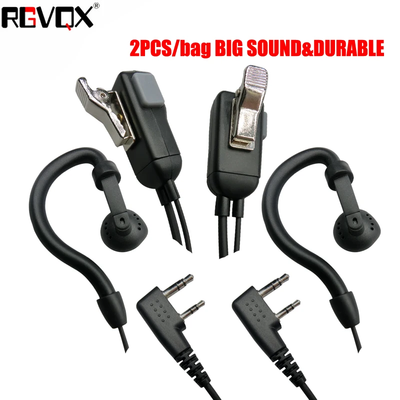 

G Shape Earhook 2pcs Mic Earpiece Walkie Talkie Headset For Kenwood For Baofeng For Linton For Wouxun For Puxing 2 pin Radio