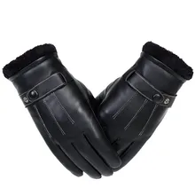 Winter Mens Long Leather Gloves Wool Warm Touchscreen Gloves Waterproof Fur Mittens Heated Cashmere Gloves Motorcycle Gants