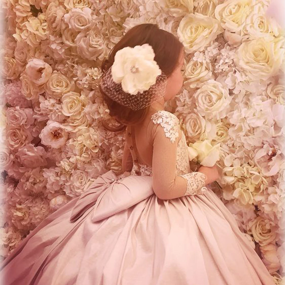 Элегантные Платья с цветочным узором для девочек на свадьбу, бальное платье с длинными рукавами, кружевное длинное платье для первого причастия для маленьких девочек