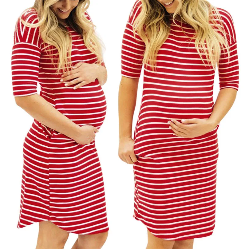 2019 new Fashion Womens Pregnants O-Neck Stripe Short Sleeve Nursing Maternity Dress brief design #4m29 (6)