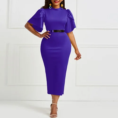 Вечеринка Дата Для женщин Винтаж рюшами цвет желтый, синий; размеры 34–43 фиолетовое платье футляр Офисные женские туфли рабочий день плюс Размеры миди Длинные обтягивающие платья - Цвет: Purple Dress