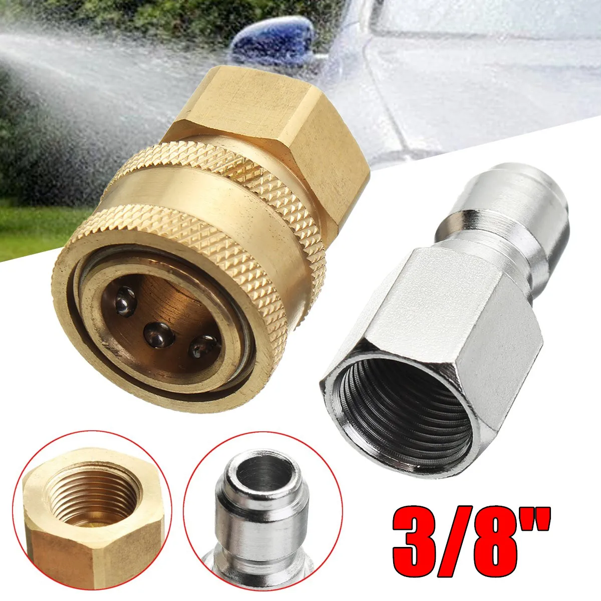 

1 Pair Pressure Washer Quick Release Adapter 3/8" 14.8mm Coupling Connector
