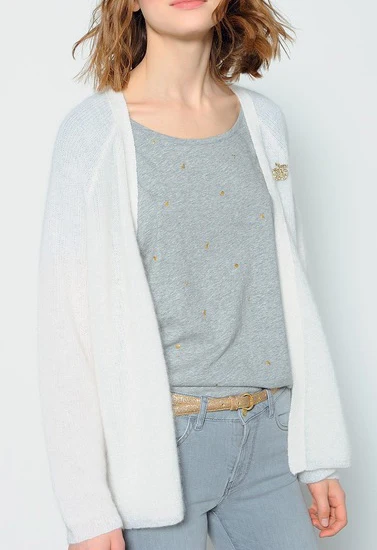 French spring autumn white versatile knit Long sleeved cardigan