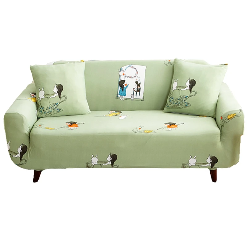 Light Green Sofa Cover Slip Cover I Shaped Sofa Cover Rabbit Girl