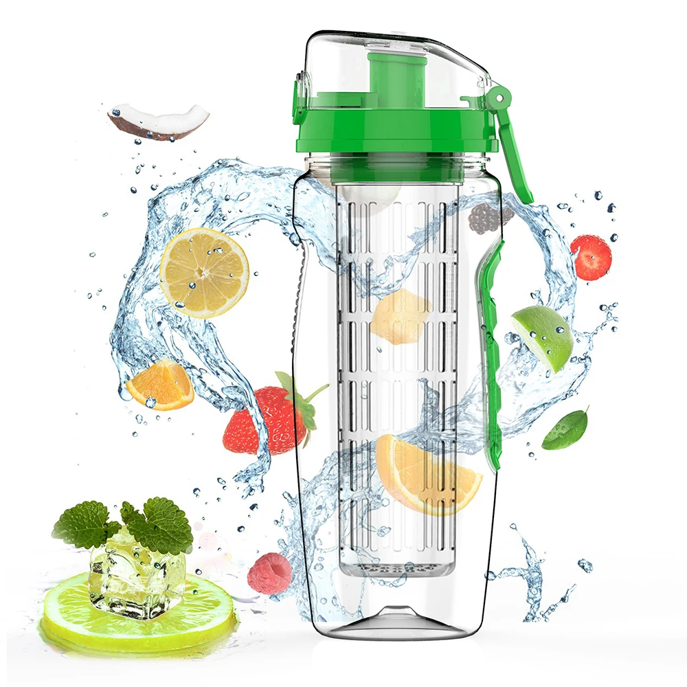 BPA бесплатно фруктовая бутылка для воды фруктовый заварочный сок Спортивная бутылка для лимонной воды Фитнес Спорт фруктовый Настой питьевой бутылки - Цвет: Green 1000ml