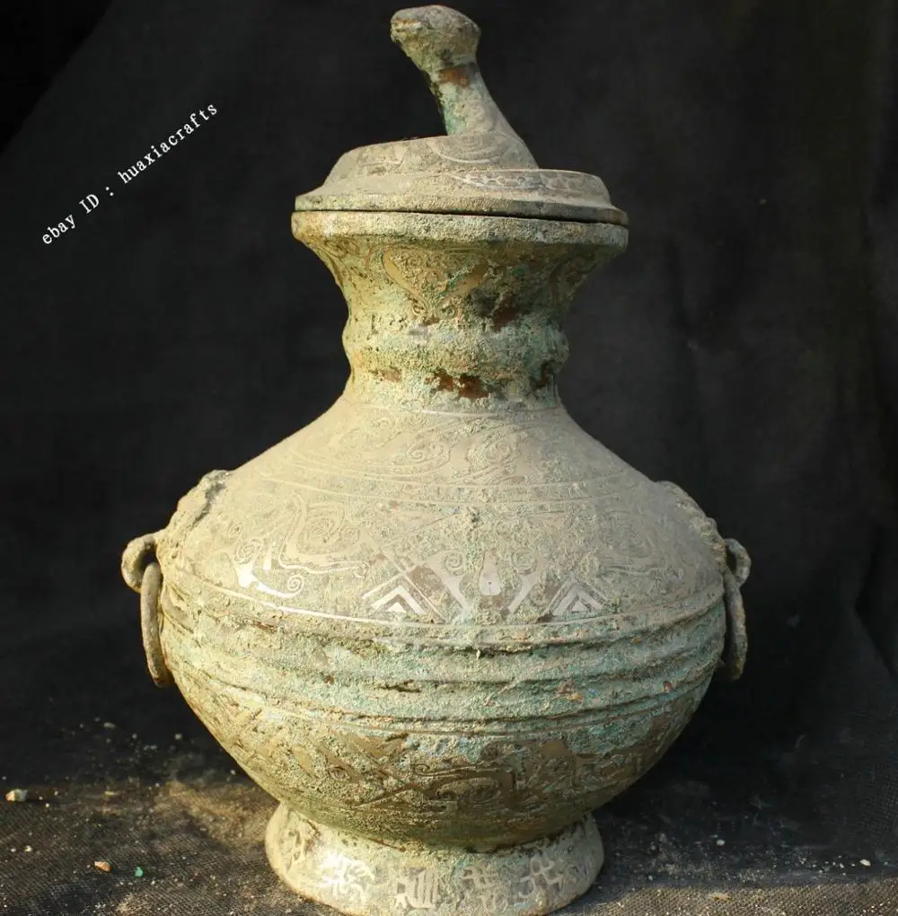 Collect China Bronze Silver Handmade Binaural beast pattern Pots bottle Jar Jug | Дом и сад